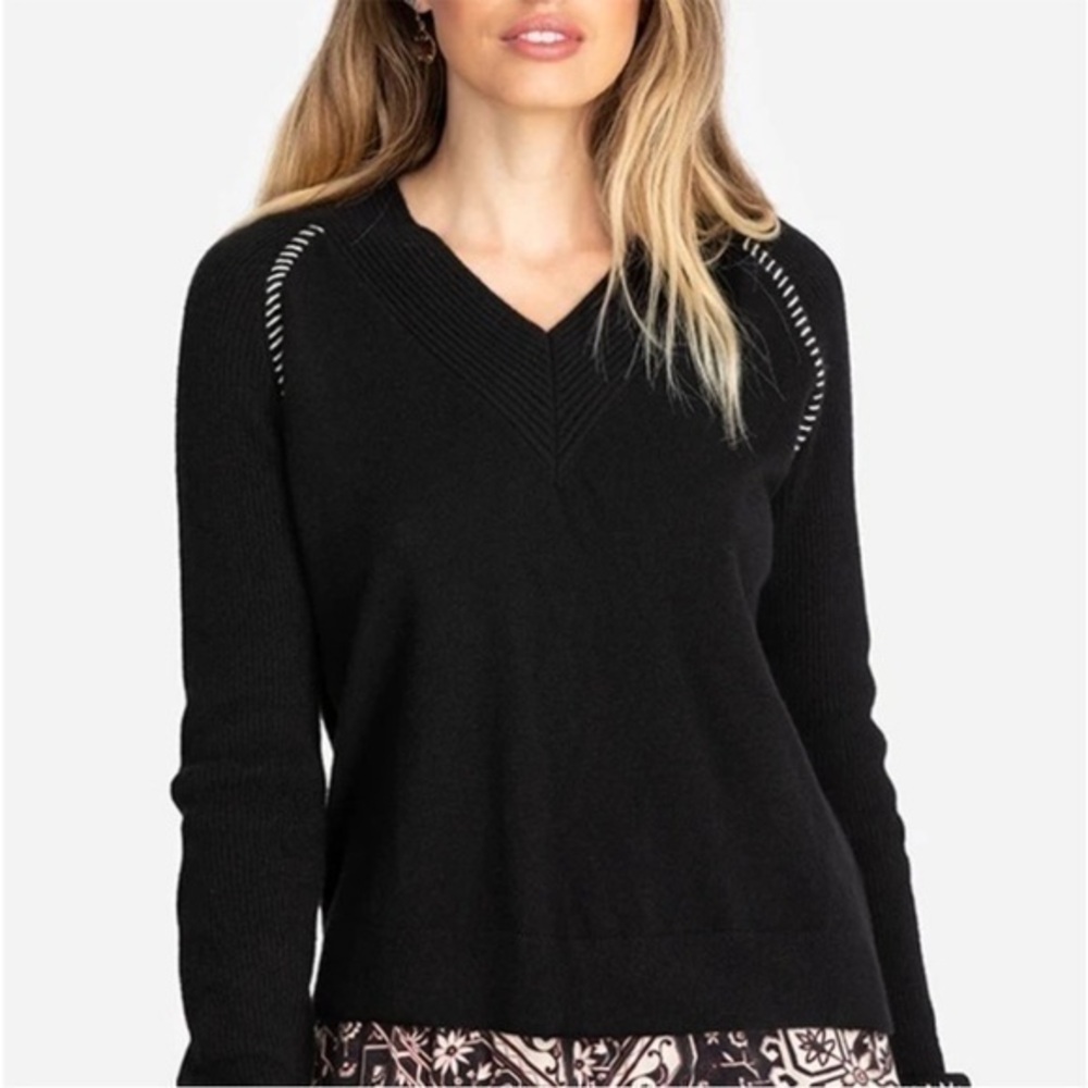 Johnny Was Sally Cashmere Whipstitch Sweater Knit Top L